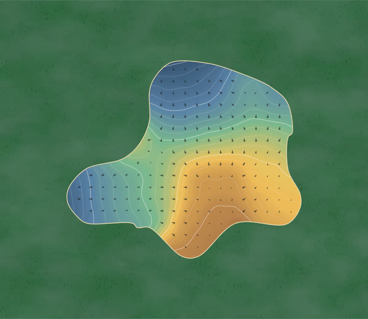 Green contour map of Parcours du Cerf in Longueuil, Canada: 378 elevation contours at a 8-centimeter interval with fall-line arrows, traced from 1-meter lidar