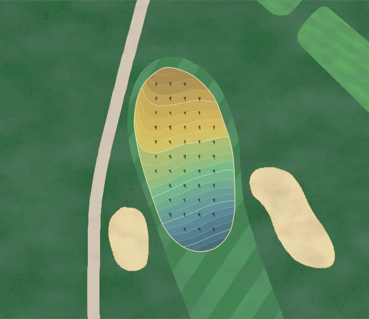 Green contour map of Park Hills Golf Club in Altoona, Pennsylvania — 222 elevation contours at a 3-inch interval with fall-line arrows, traced from 1-meter lidar