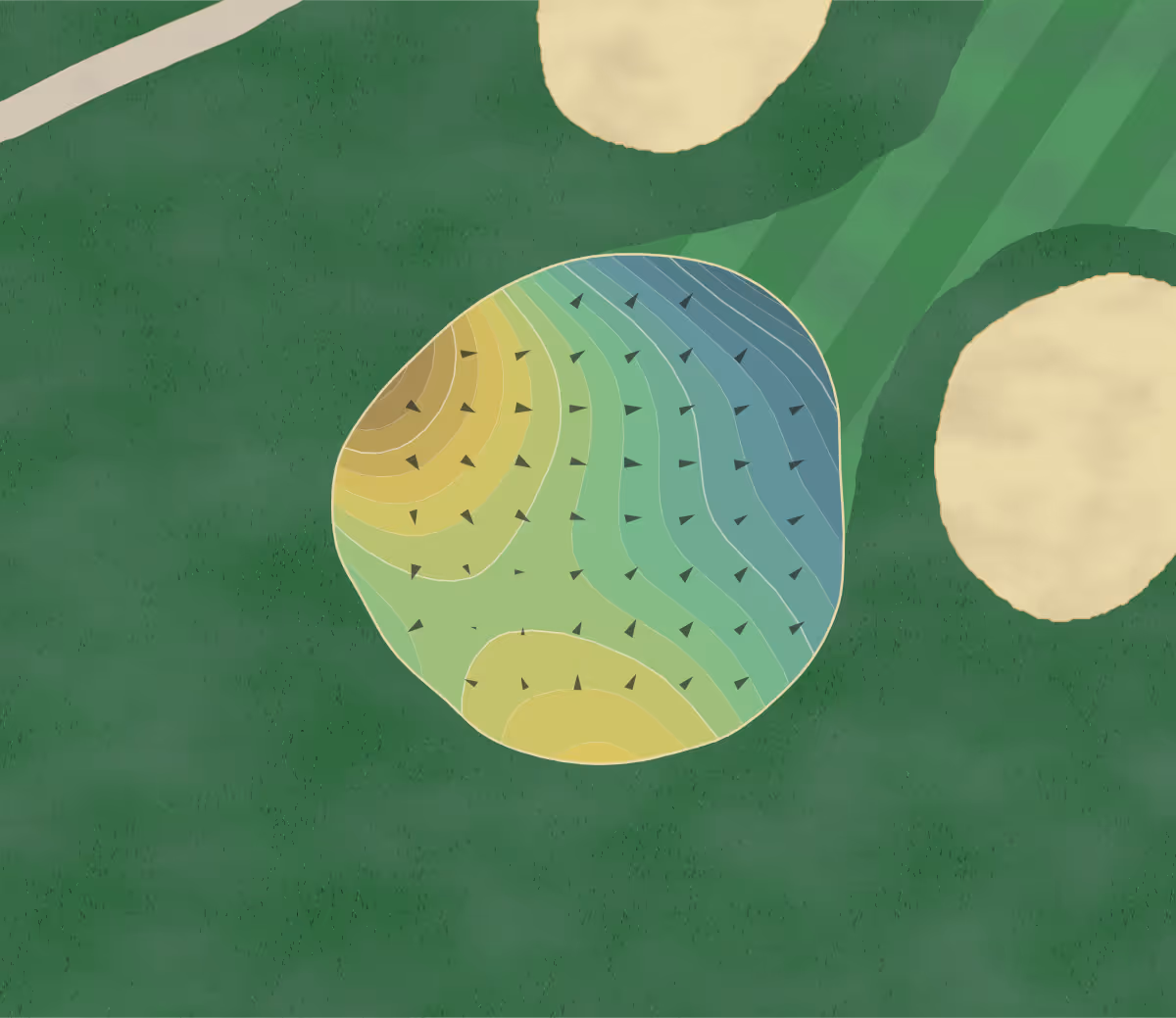 Green contour map of Park Hills in Freeport, Illinois — 264 elevation contours at a 3-inch interval with fall-line arrows, traced from 1-meter lidar