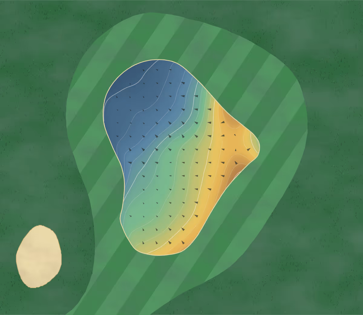 Green contour map of Patricia Island in Grove, Oklahoma: 191 elevation contours at a 3-inch interval with fall-line arrows, traced from 1-meter lidar