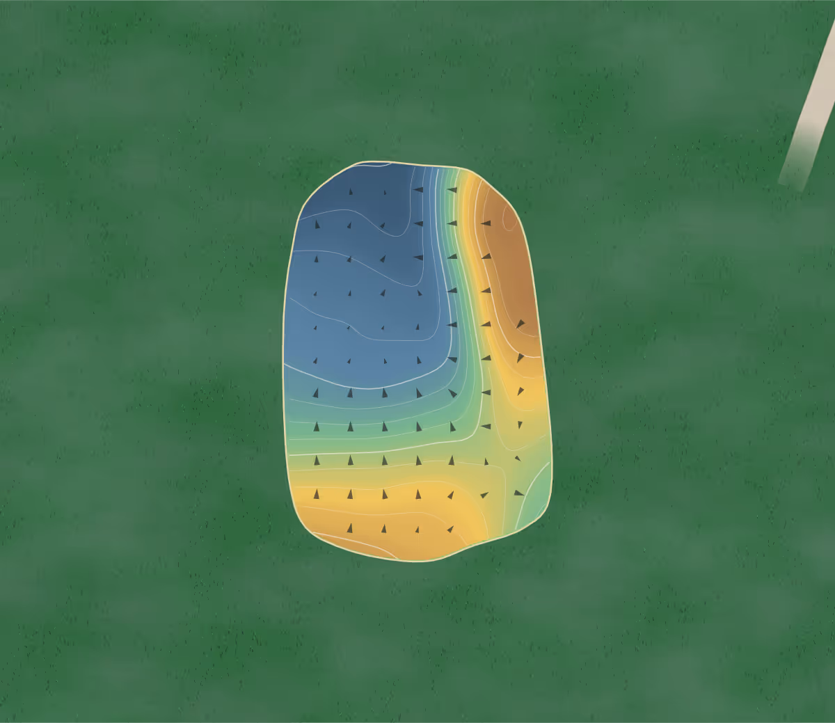 Green contour map of Paullina Gc in Paullina, Iowa — 72 elevation contours at a 3-inch interval with fall-line arrows, traced from 1-meter lidar
