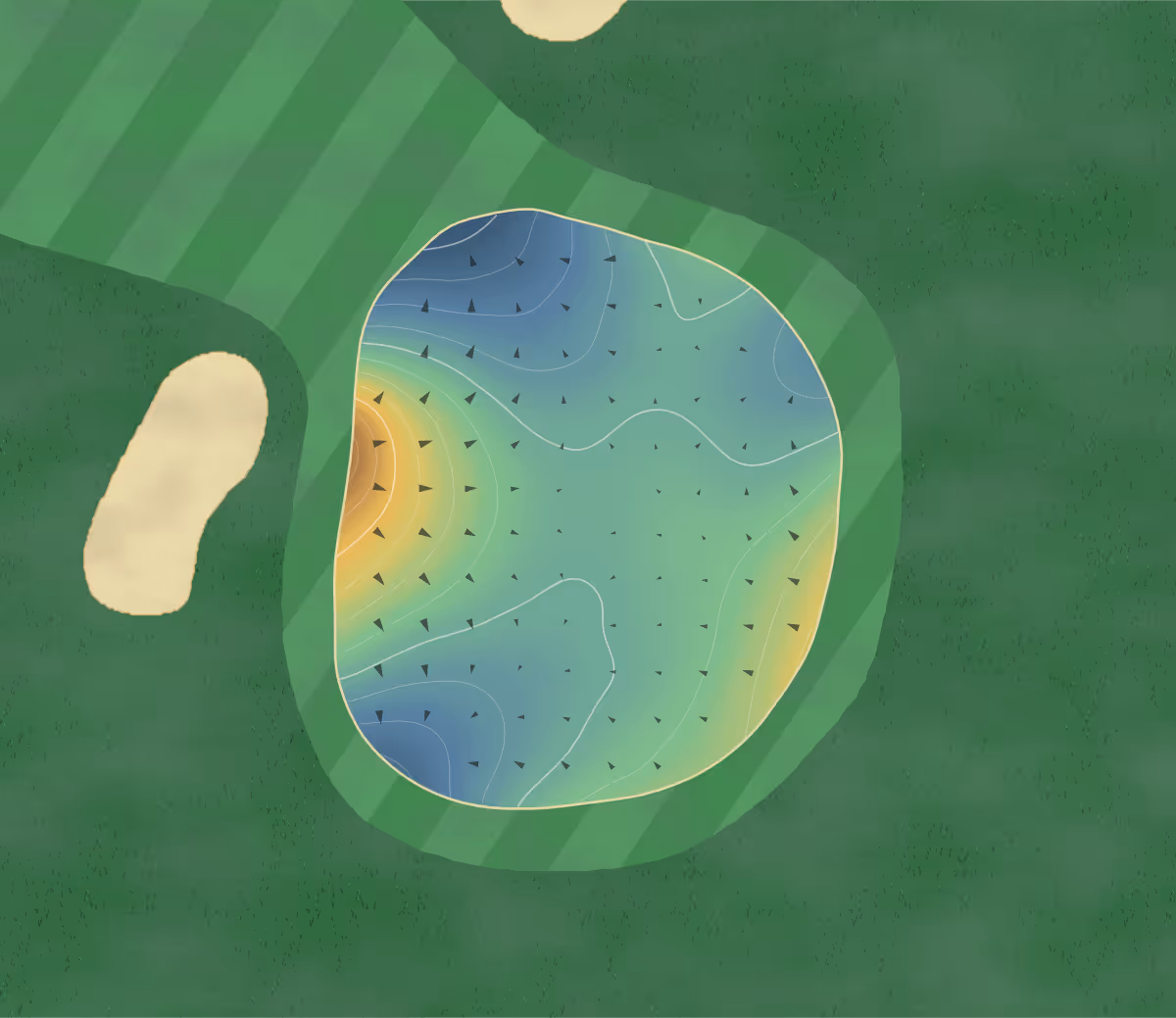 Green contour map of Peach Tree in Marysville, California — 185 elevation contours at a 3-inch interval with fall-line arrows, traced from 1-meter lidar