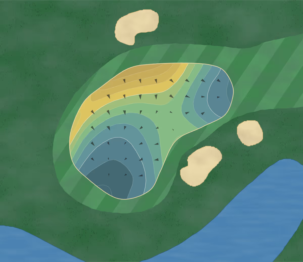 Green contour map of Pearland Gc in Pearland, Texas — 118 elevation contours at a 3-inch interval with fall-line arrows, traced from 1-meter lidar