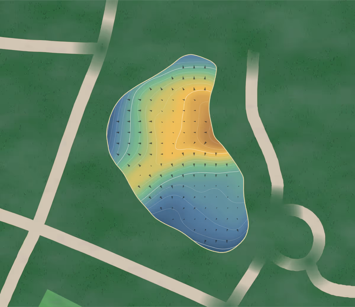 Green contour map of Pease in Newington, New Hampshire — 196 elevation contours at a 3-inch interval with fall-line arrows, traced from 1-meter lidar