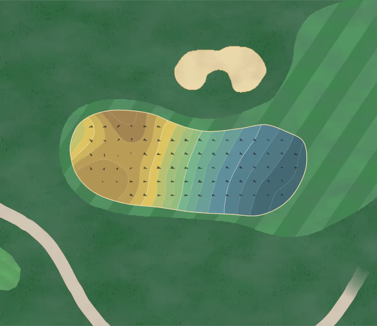 Green contour map of Pebble Creek in Becker, Minnesota — 196 elevation contours at a 3-inch interval with fall-line arrows, traced from 1-meter lidar