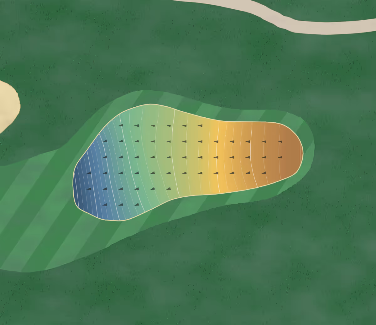 Green contour map of Pebble Creek in Ohio, United States — 176 elevation contours at a 3-inch interval with fall-line arrows, traced from 1-meter lidar