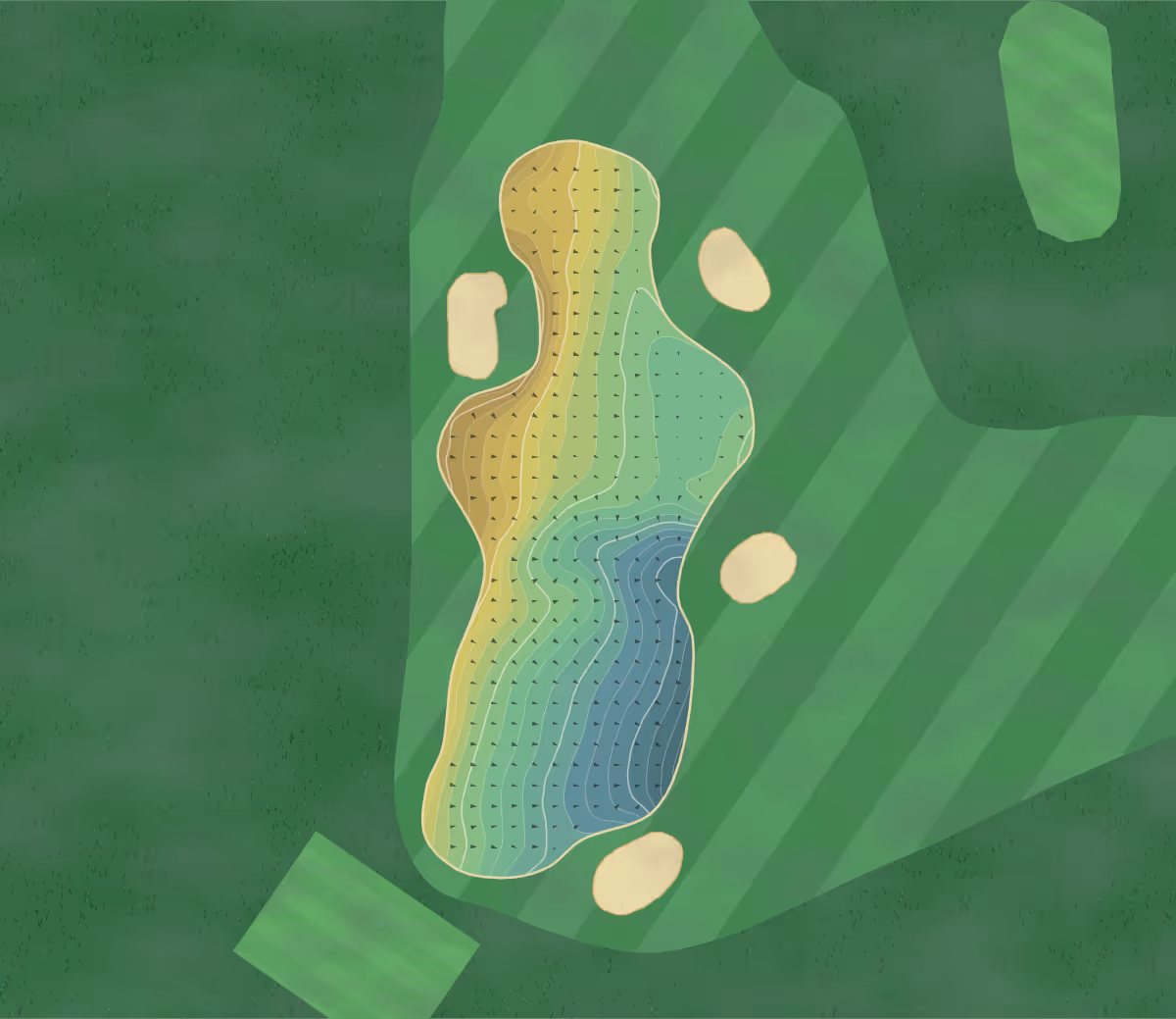 Green contour map of Peebles in Peebles, Scotland — 253 elevation contours at a 8-centimeter interval with fall-line arrows, traced from 1-meter lidar