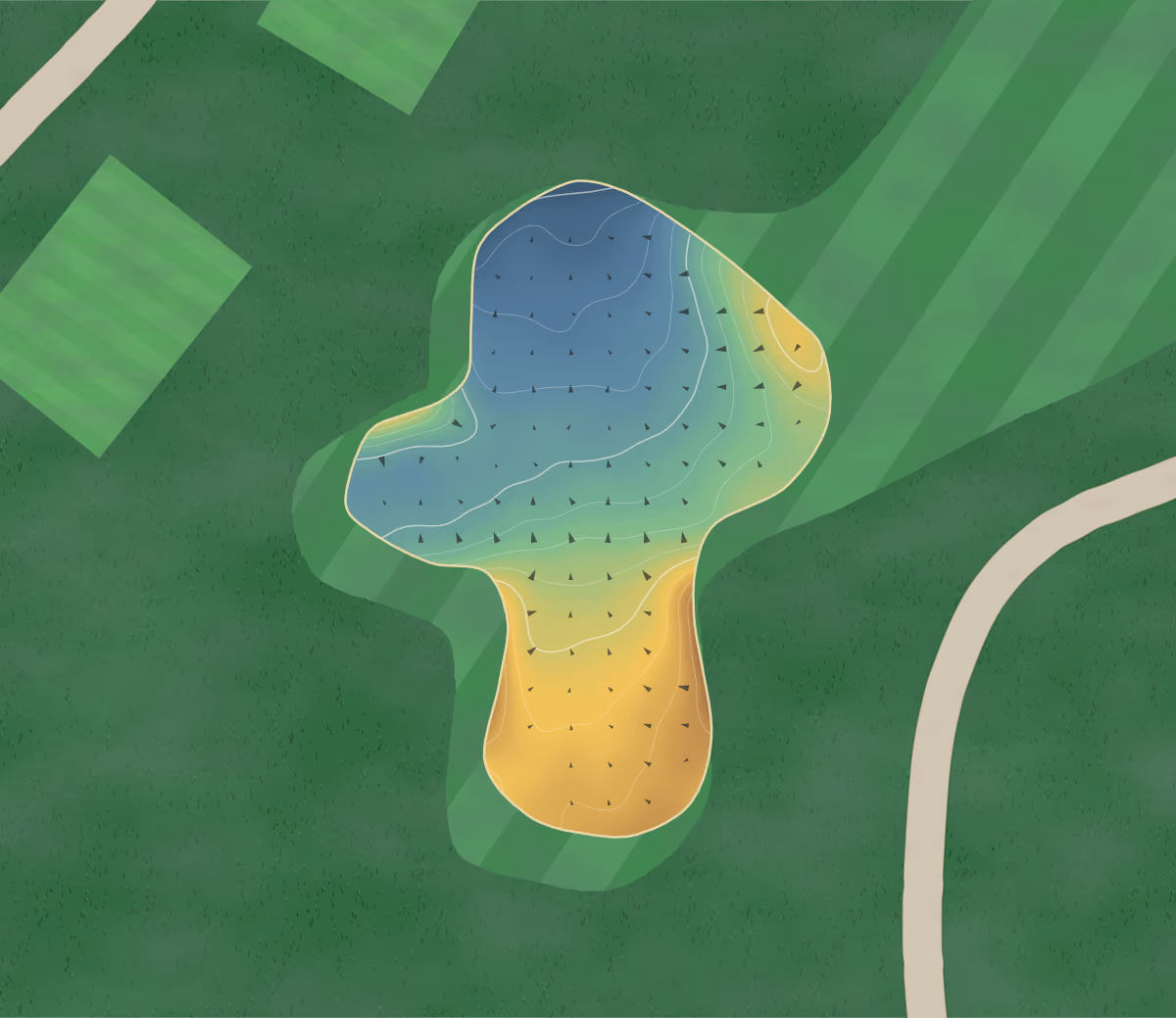 Green contour map of Pelham Bay in Bronx, New York: 133 elevation contours at a 3-inch interval with fall-line arrows, traced from 1-meter lidar
