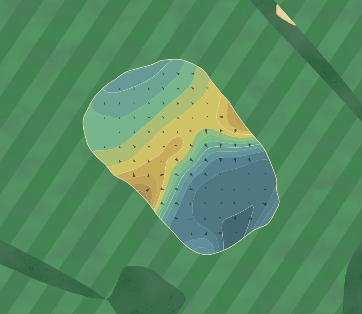 Green contour map of Pelican GC in Belleair, Florida — 220 elevation contours at a 3-inch interval with fall-line arrows, traced from 1-meter lidar