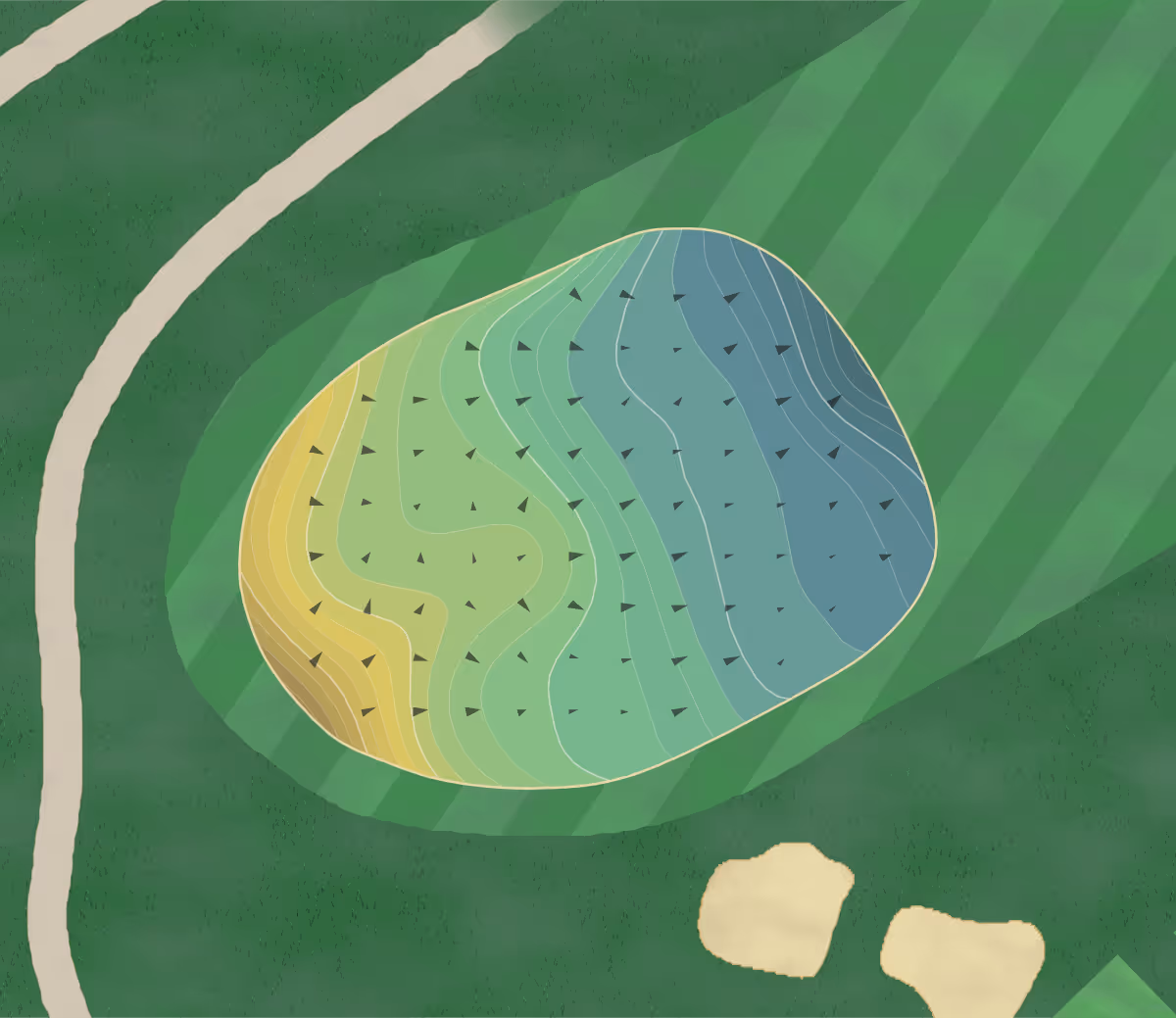 Green contour map of Peninsula in San Mateo, California — 289 elevation contours at a 3-inch interval with fall-line arrows, traced from 1-meter lidar