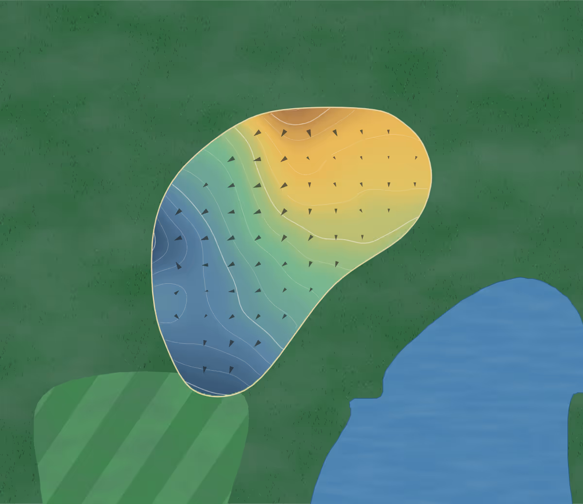 Green contour map of Peninsula in Gulf Shores, Alabama — 199 elevation contours at a 3-inch interval with fall-line arrows, traced from 1-meter lidar