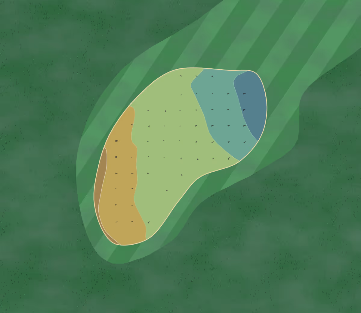 Green contour map of Penmar Municipal in Venice, California — 44 elevation contours at a 3-inch interval with fall-line arrows, traced from 1-meter lidar