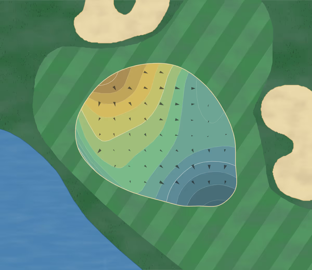 Green contour map of Perdido Bay in Pensacola, Florida — 161 elevation contours at a 3-inch interval with fall-line arrows, traced from 1-meter lidar