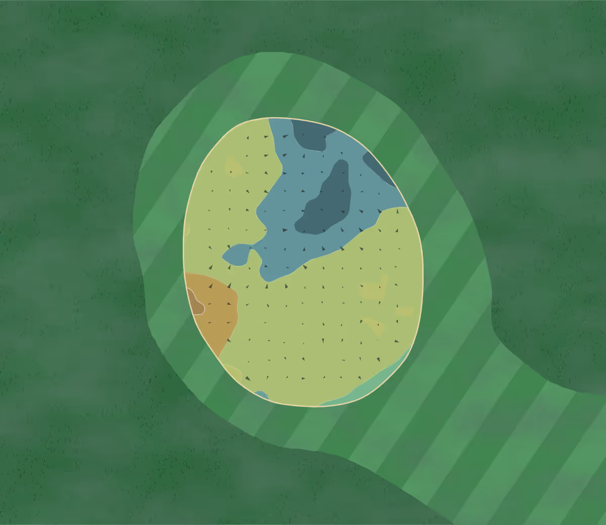 Green contour map of Perth North in Perth, Scotland — 125 elevation contours at a 8-centimeter interval with fall-line arrows, traced from 1-meter lidar
