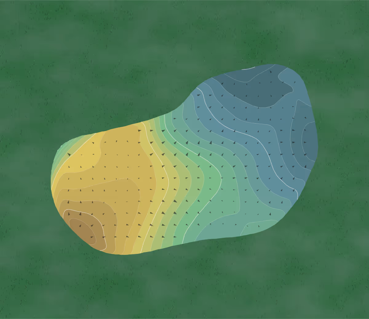 Green contour map of PGA National Fazio in Palm Beach Gardens, Florida — 197 elevation contours at a 3-inch interval with fall-line arrows, traced from 1-meter lidar