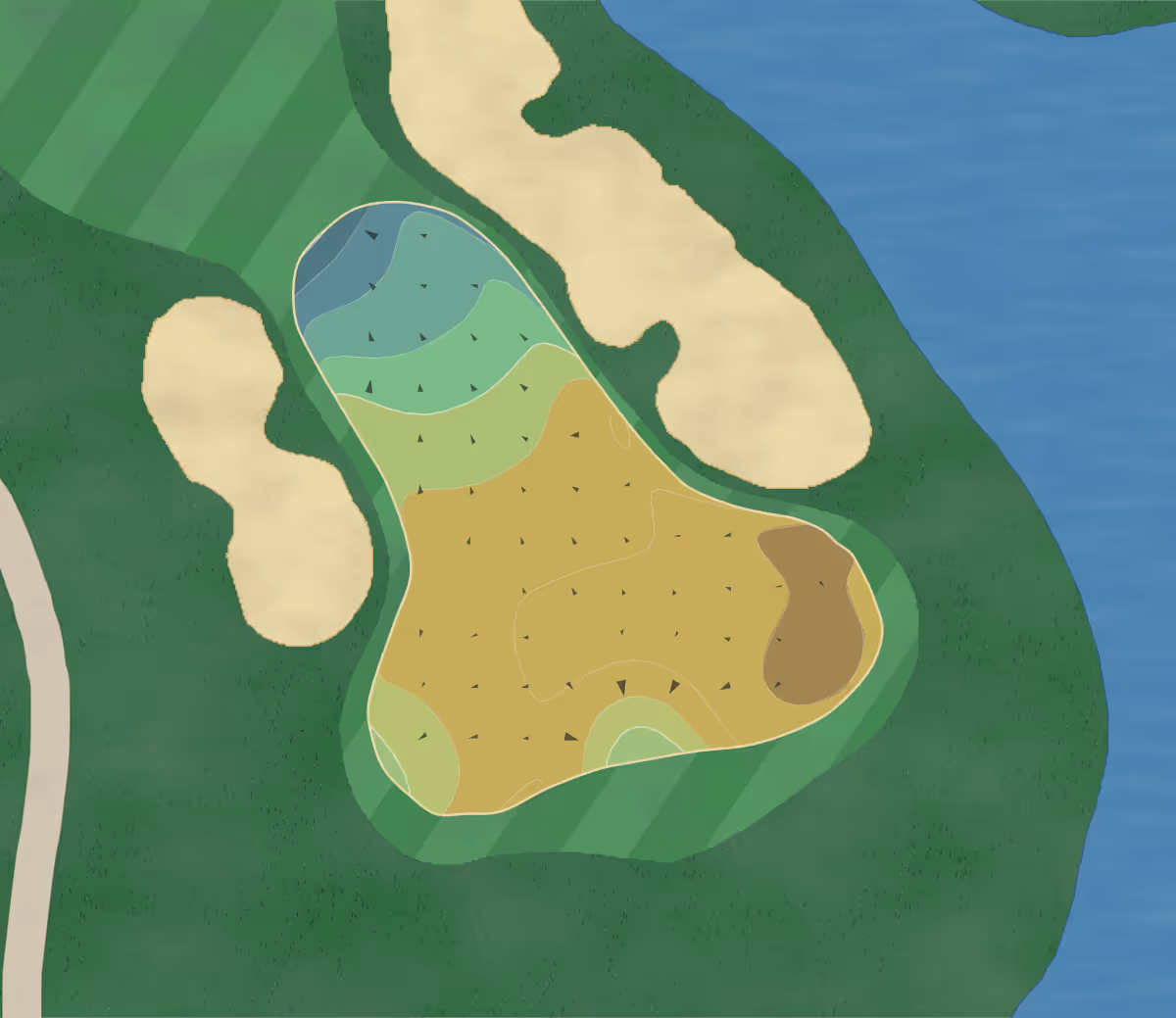 Green contour map of The Squire in Palm Beach Gardens, Florida — 155 elevation contours at a 3-inch interval with fall-line arrows, traced from 1-meter lidar