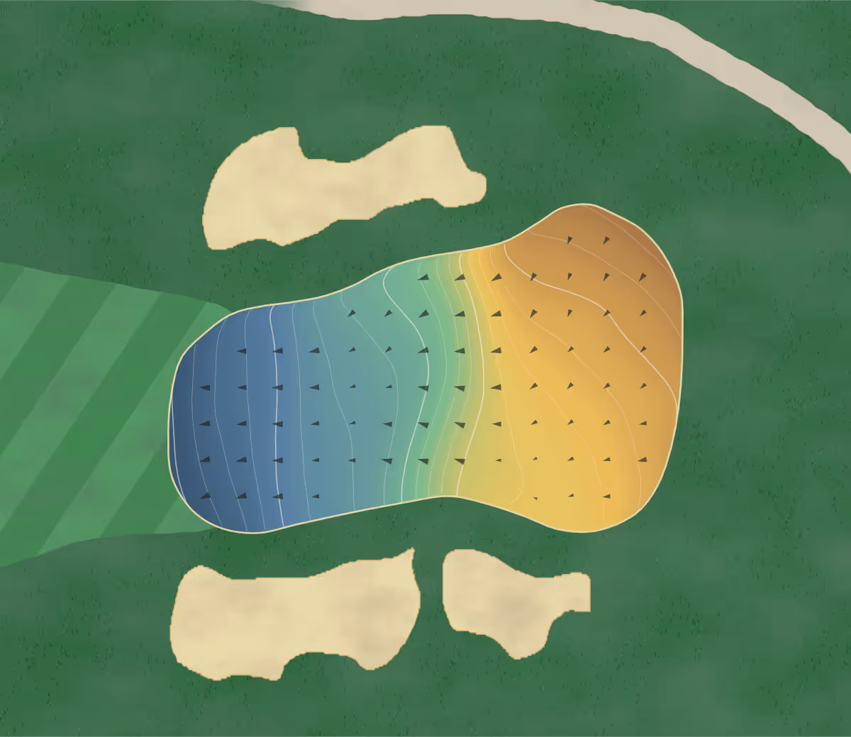 Green contour map of Philadelphia Cricket in Flourtown, Pennsylvania: 119 elevation contours at a 3-inch interval with fall-line arrows, traced from 1-meter lidar