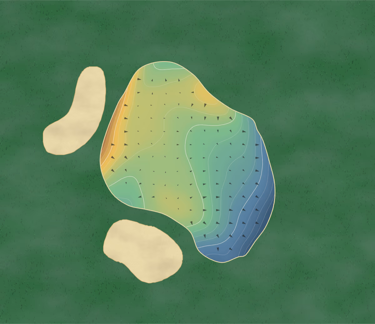 Green contour map of Philmont in Huntingdon Valley, Pennsylvania: 44 elevation contours at a 3-inch interval with fall-line arrows, traced from 1-meter lidar