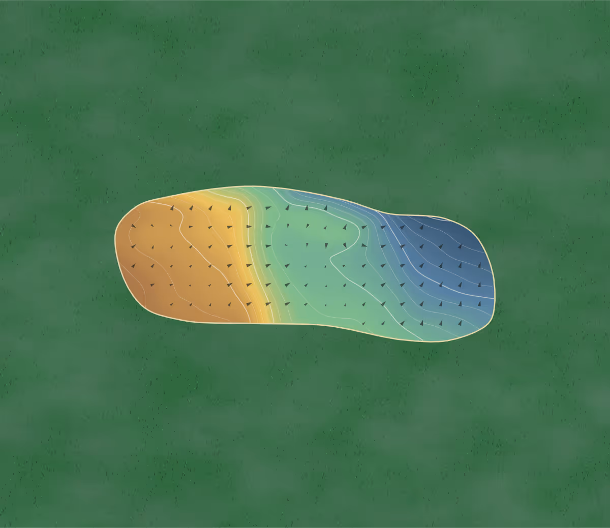 Green contour map of Phoenix Sports & Social in Rotherham, England — 170 elevation contours at a 8-centimeter interval with fall-line arrows, traced from 1-meter lidar