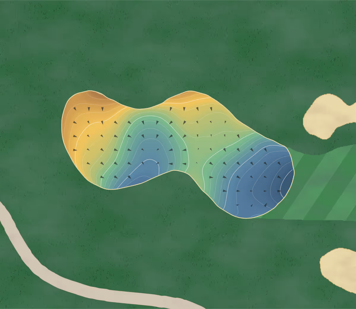 Green contour map of Piñon Hills in Farmington, New Mexico — 265 elevation contours at a 3-inch interval with fall-line arrows, traced from 1-meter lidar