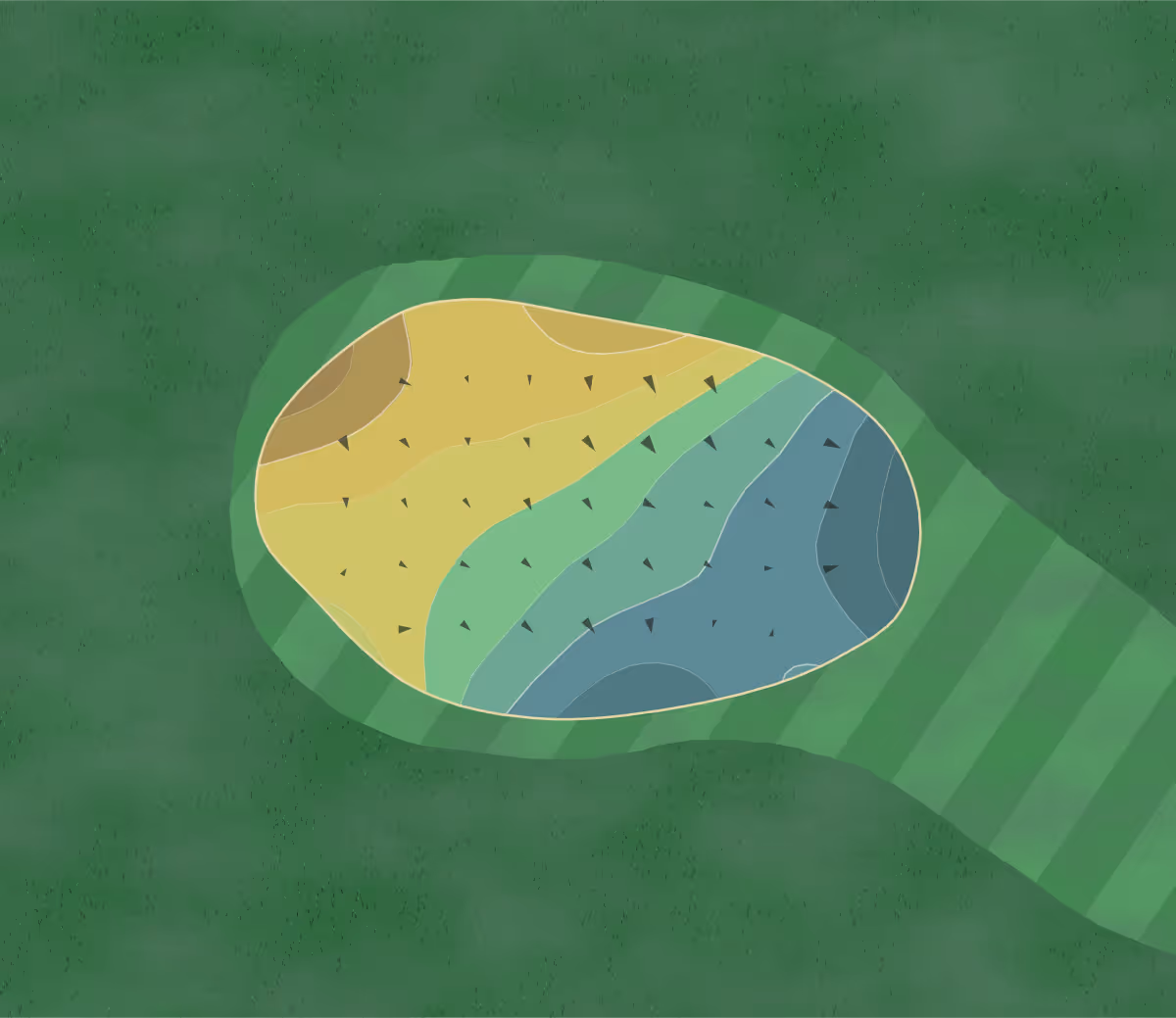 Green contour map of Pico Rivera in Pico Rivera, California — 54 elevation contours at a 3-inch interval with fall-line arrows, traced from 1-meter lidar