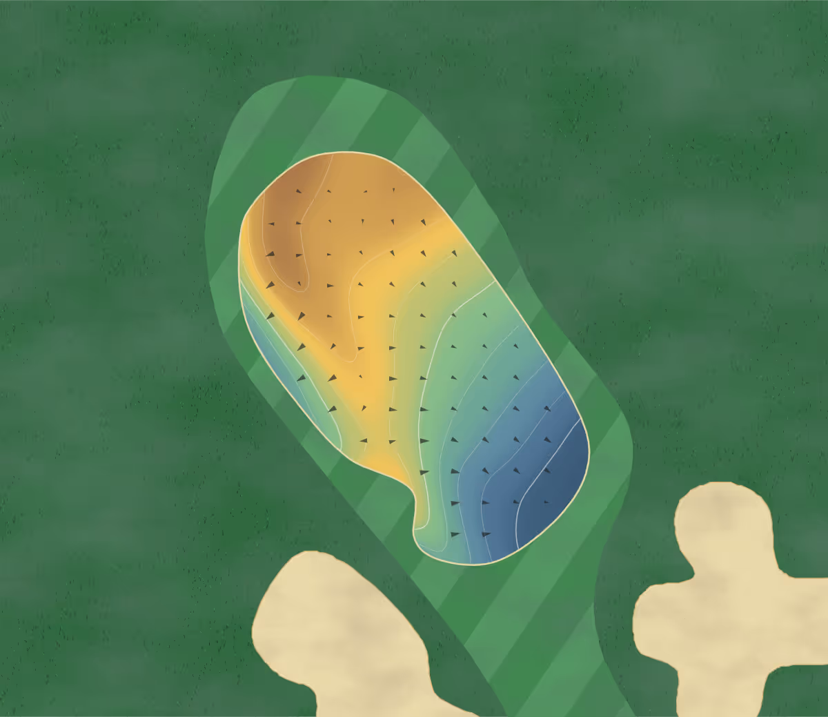 Green contour map of Picton CC in Picton, Canada: 57 elevation contours at a 8-centimeter interval with fall-line arrows, traced from 1-meter lidar