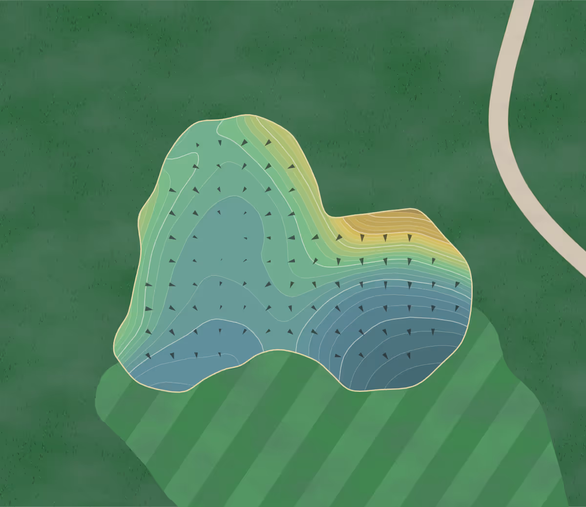 Green contour map of Pierce Lake in Chelsea, Michigan — 246 elevation contours at a 3-inch interval with fall-line arrows, traced from 1-meter lidar