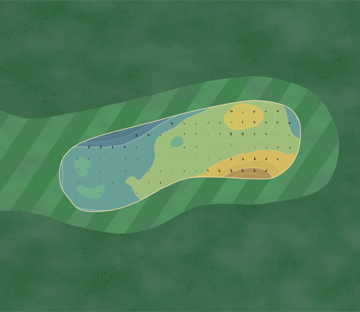 Green contour map of Pigeon Creek in West Olive, Michigan — 112 elevation contours at a 3-inch interval with fall-line arrows, traced from 1-meter lidar