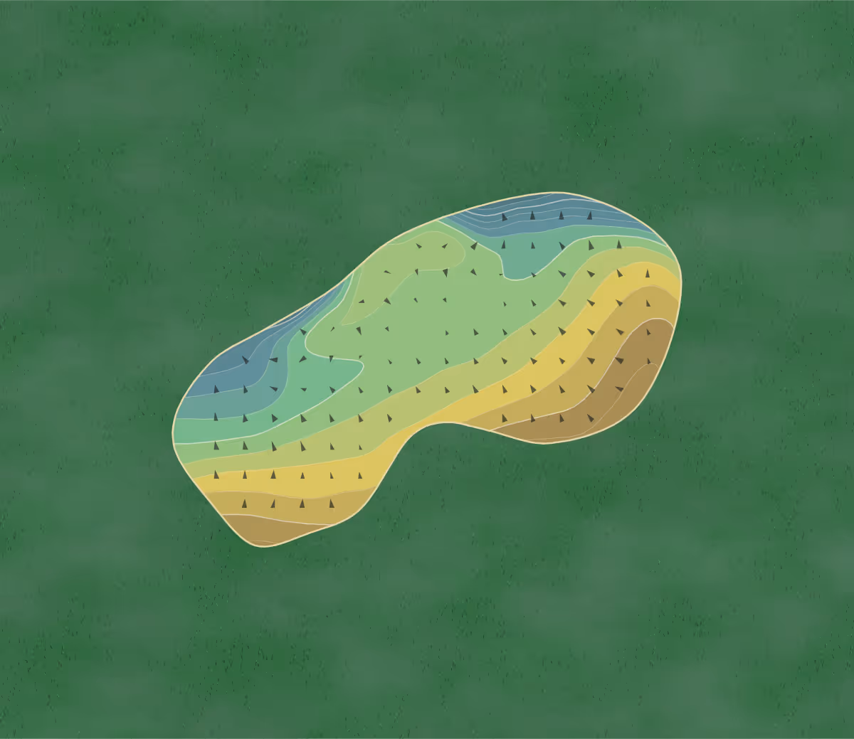 Green contour map of Pike Hills in York, England — 182 elevation contours at a 8-centimeter interval with fall-line arrows, traced from 1-meter lidar