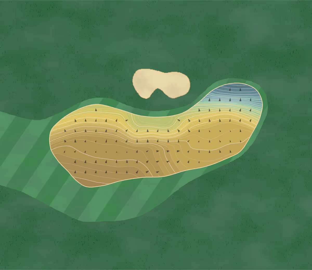 Green contour map of Pikewood National in Morgantown, West Virginia — 376 elevation contours at a 3-inch interval with fall-line arrows, traced from 1-meter lidar