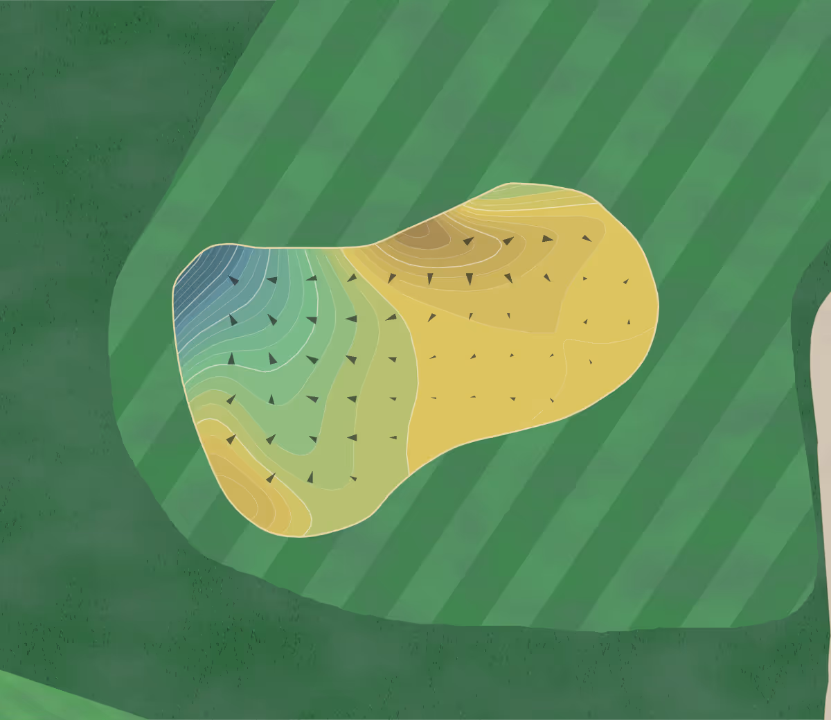 Green contour map of Pilot Knob in Pilot Mountain, North Carolina — 421 elevation contours at a 3-inch interval with fall-line arrows, traced from 1-meter lidar