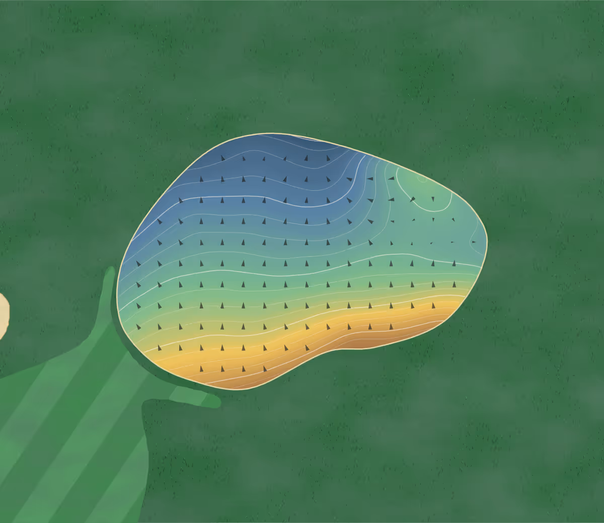 Green contour map of Pinawa in Pinawa, Canada: 110 elevation contours at a 8-centimeter interval with fall-line arrows, traced from 1-meter lidar