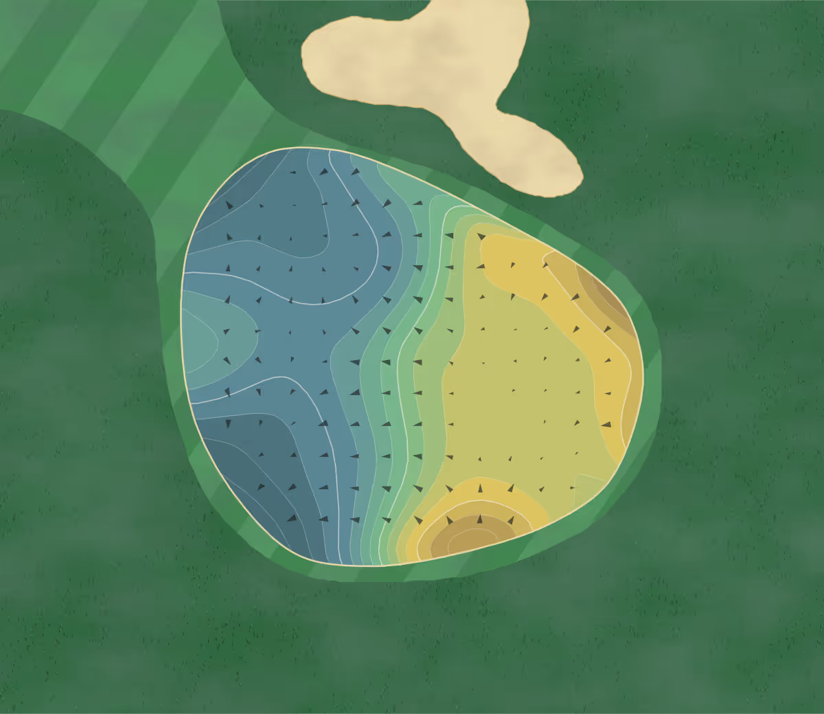 Green contour map of Pinch Brook in Florham Park, New Jersey — 226 elevation contours at a 3-inch interval with fall-line arrows, traced from 1-meter lidar