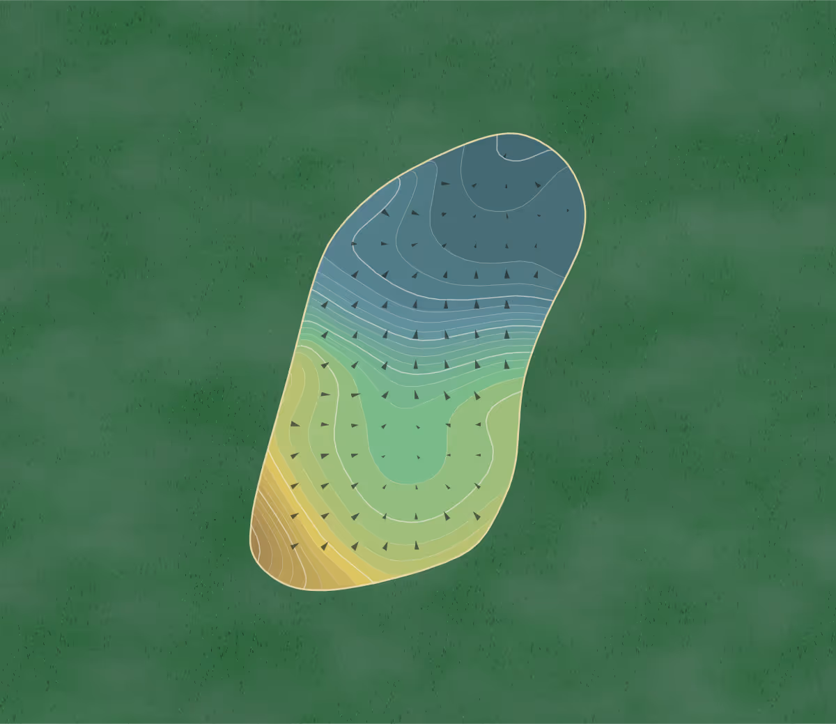 Green contour map of Pine Canyon in Flagstaff, Arizona — 283 elevation contours at a 3-inch interval with fall-line arrows, traced from 1-meter lidar