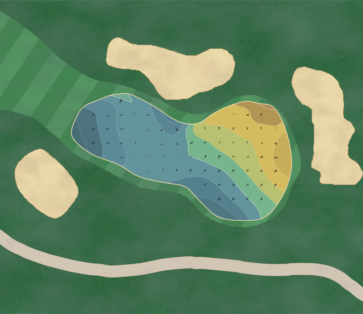 Green contour map of Pine Grove in Iron Mountain, Michigan — 176 elevation contours at a 3-inch interval with fall-line arrows, traced from 1-meter lidar