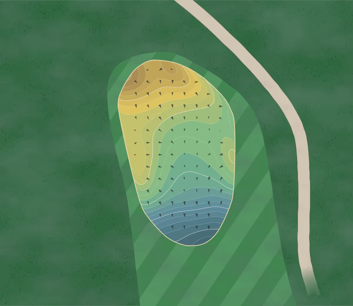 Green contour map of Pine Hills in Sheboygan, Wisconsin — 389 elevation contours at a 3-inch interval with fall-line arrows, traced from 1-meter lidar