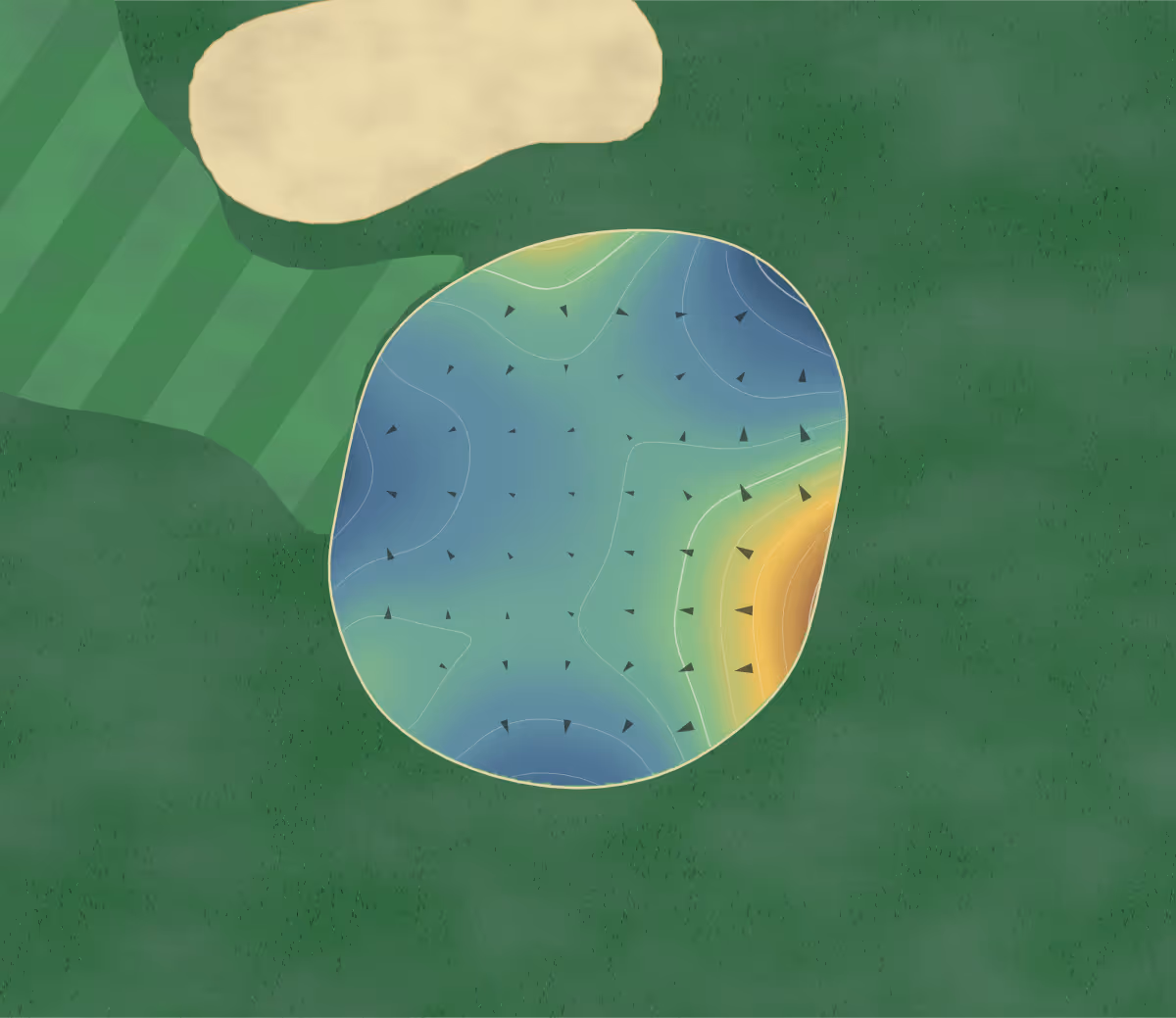 Green contour map of Pine Island Ridge in Fort Lauderdale, Florida: 114 elevation contours at a 3-inch interval with fall-line arrows, traced from 1-meter lidar