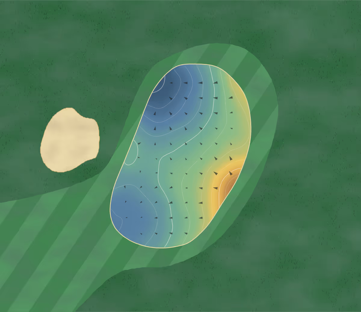 Green contour map of Pine Lakes in Myrtle Beach, South Carolina: 119 elevation contours at a 3-inch interval with fall-line arrows, traced from 1-meter lidar