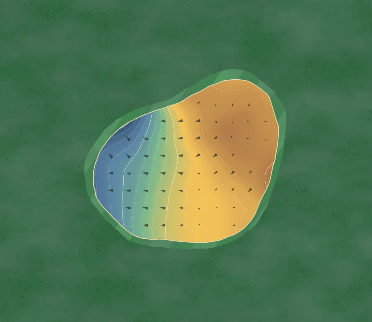 Green contour map of Pine Lakes in Hubbard, Ohio — 24 elevation contours at a 3-inch interval with fall-line arrows, traced from 1-meter lidar