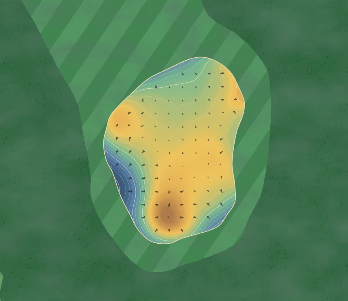 Green contour map of Pine Valley CC in Wilmington, North Carolina: 82 elevation contours at a 3-inch interval with fall-line arrows, traced from 1-meter lidar