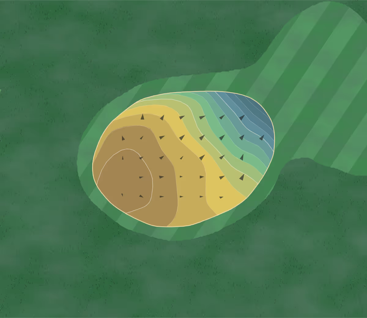 Green contour map of Pinecrest GC in Holliston, Massachusetts — 166 elevation contours at a 3-inch interval with fall-line arrows, traced from 1-meter lidar