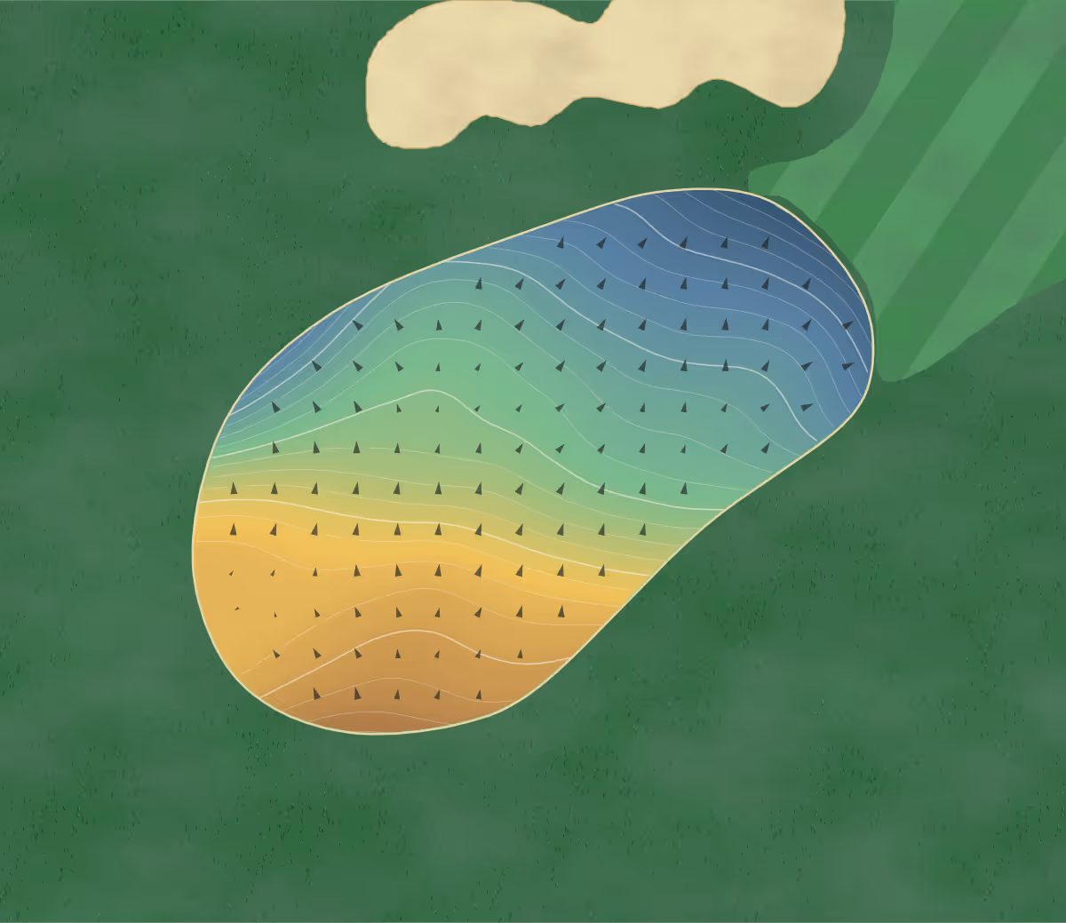 Green contour map of Pinehurst in Denver, Colorado: 330 elevation contours at a 3-inch interval with fall-line arrows, traced from 1-meter lidar