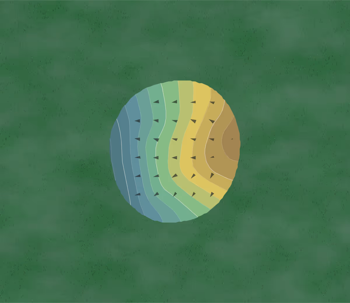 Green contour map of Pineridge Golf Course in Belle, Missouri — 46 elevation contours at a 3-inch interval with fall-line arrows, traced from 1-meter lidar