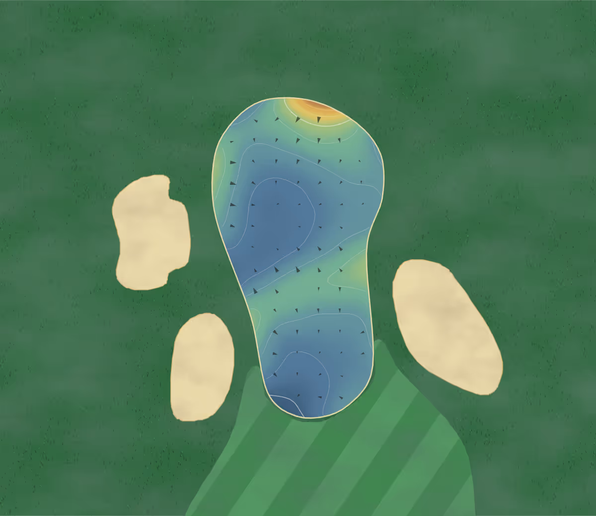 Green contour map of Pine Shore in Berlin, Maryland: 98 elevation contours at a 3-inch interval with fall-line arrows, traced from 1-meter lidar