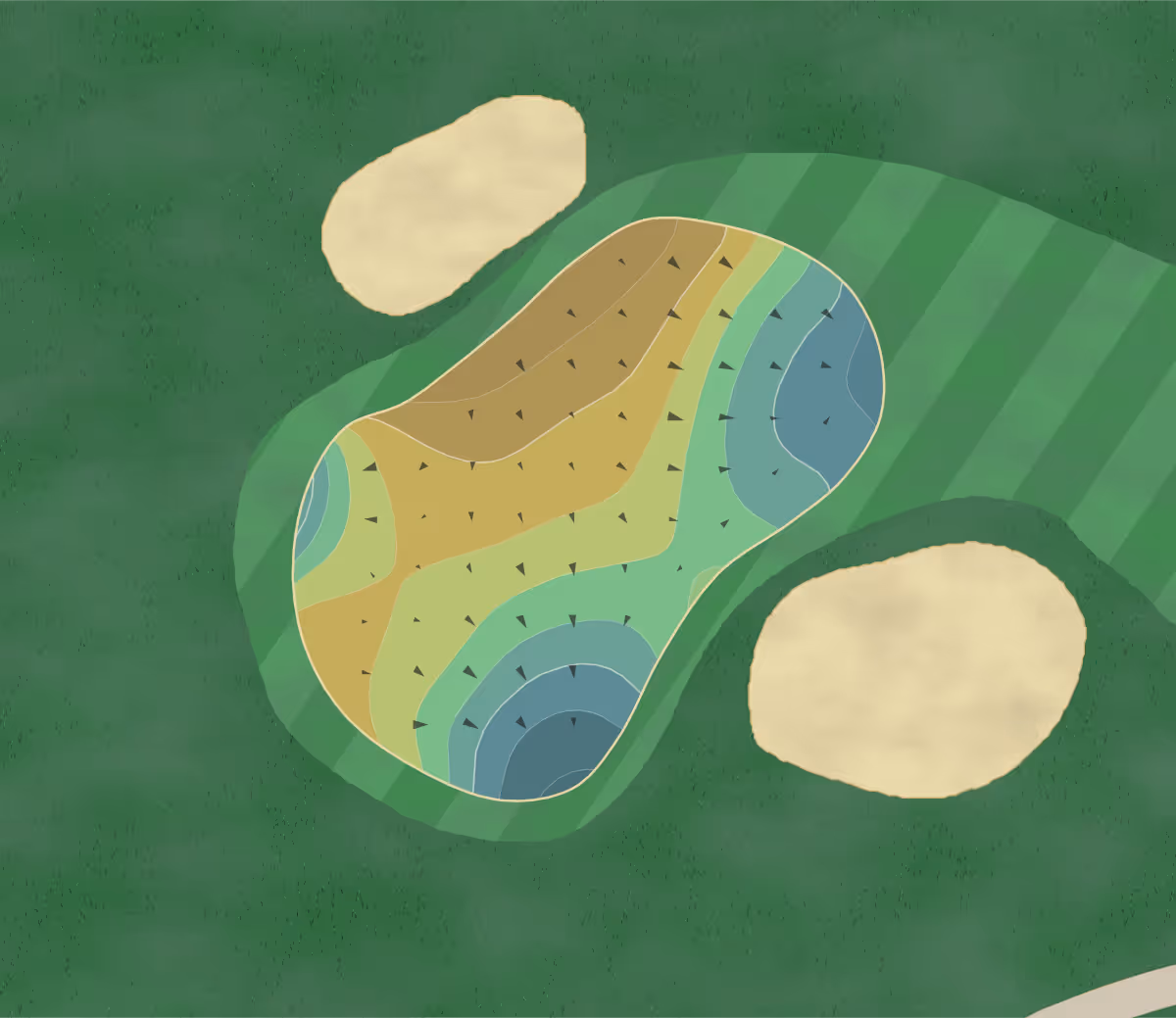 Green contour map of Pinetree CC in Kennesaw, Georgia — 233 elevation contours at a 3-inch interval with fall-line arrows, traced from 1-meter lidar