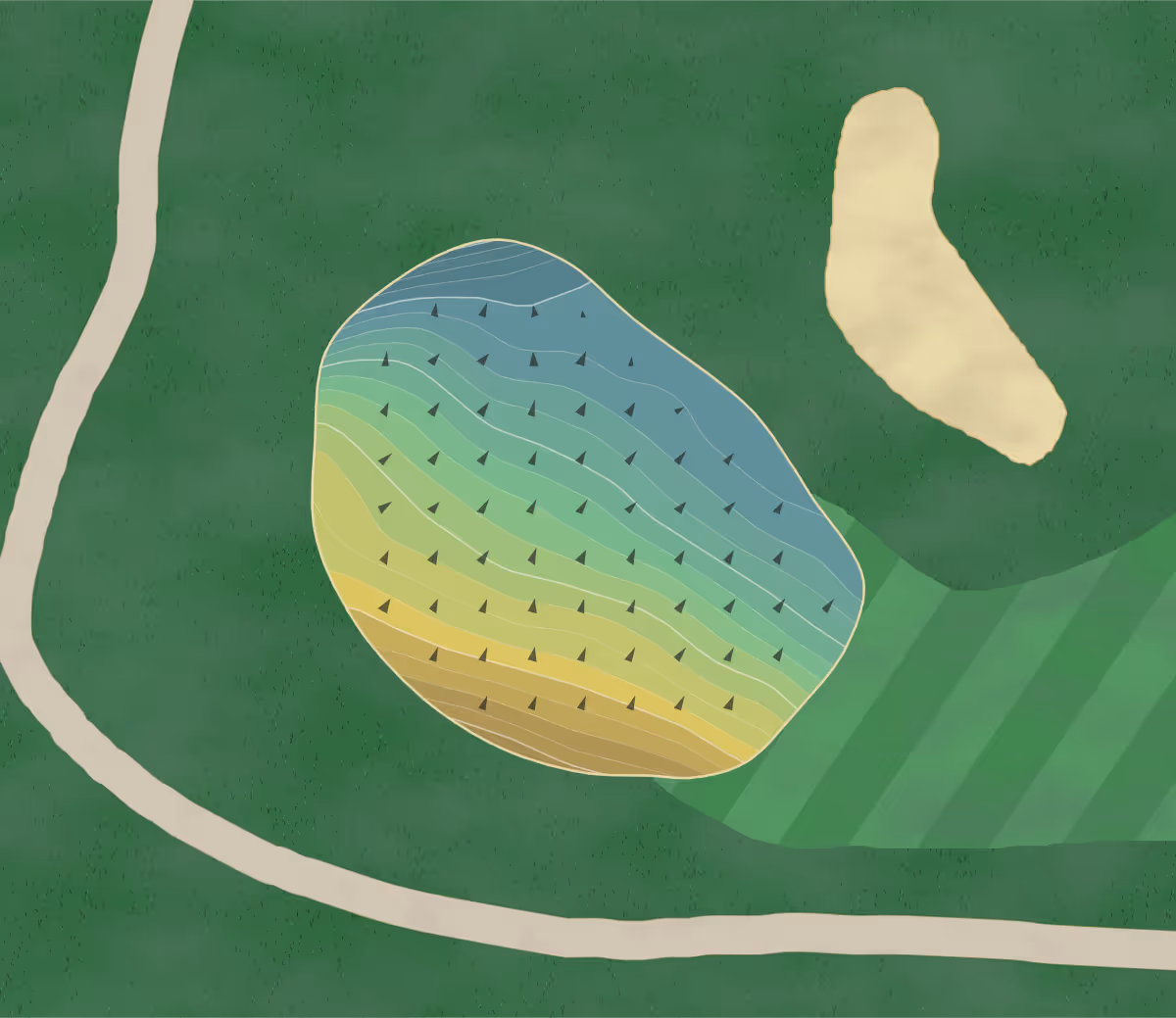 Green contour map of Pineview Highlands in Houghton Lake, Michigan — 231 elevation contours at a 3-inch interval with fall-line arrows, traced from 1-meter lidar