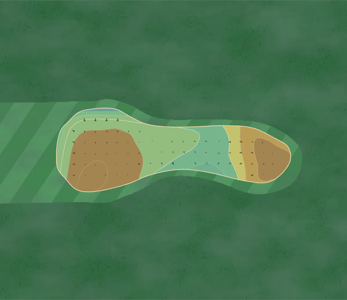 Green contour map of Pinewood Country in Spencerport, New York — 68 elevation contours at a 3-inch interval with fall-line arrows, traced from 1-meter lidar
