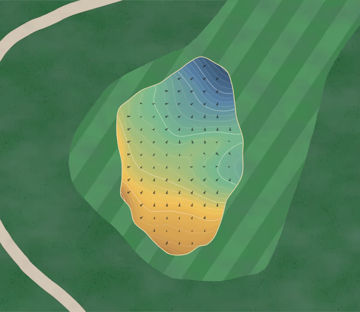 Green contour map of Pinnacle in Rogers, Arkansas: 240 elevation contours at a 3-inch interval with fall-line arrows, traced from 1-meter lidar