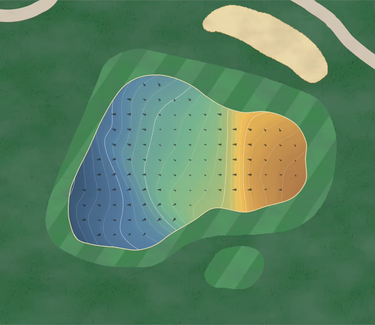 Green contour map of Pipestem Resort State Park Short in West Virginia, United States — 78 elevation contours at a 3-inch interval with fall-line arrows, traced from 1-meter lidar