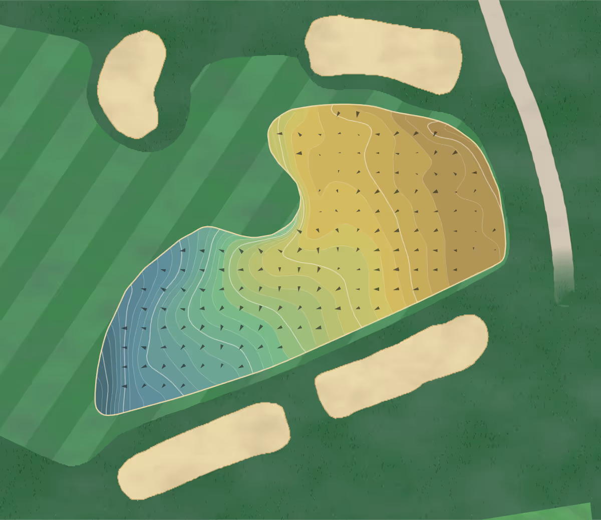 Green contour map of Piping Rock in Locust Valley, New York — 296 elevation contours at a 3-inch interval with fall-line arrows, traced from 1-meter lidar
